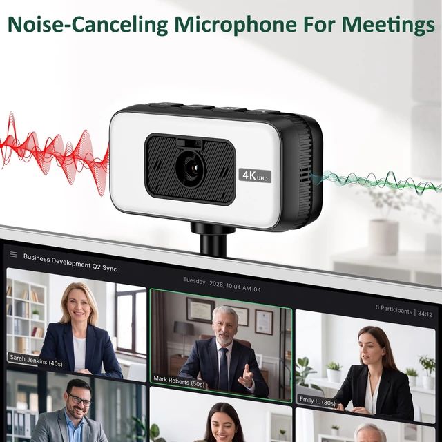 Alt view image 4 of 7 - Webcam for PC, 4K 30 FPS Streaming Camera with Light, for Desktop/Laptop | Computer Webcam with Microphone, Plug and Play USB Web Cam with Bracket, for Zoom Team Google Meet Webex OBS