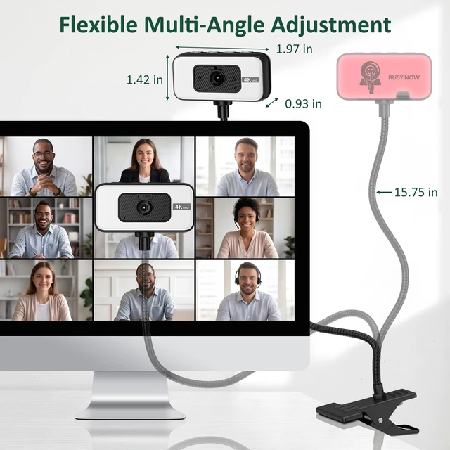 Alt view image 5 of 7 - Webcam for PC, 4K 30 FPS Streaming Camera with Light, for Desktop/Laptop | Computer Webcam with Microphone, Plug and Play USB Web Cam with Bracket, for Zoom Team Google Meet Webex OBS