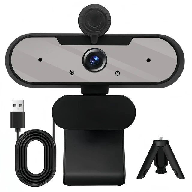 Main image of HD 1080P Webcam with Built-in Microphone and Rotatable Tripod, 1080P Video and Wide Angle Camera, Privacy Cover, for Desktop PC or Laptop Computer Grey
