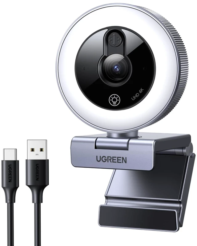 Main image of 4K Webcam with Ring Light Autofocus, Privacy Cover Mic for Streaming | 4K@30fps/1080P@60fps, 0.3s PDAF, Plug and play, USB PC Webcam for OBS Zoom Meeting Teams Twitch, Laptop/Mac