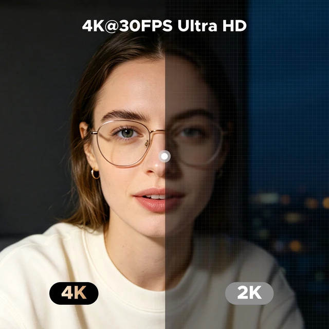 Alt view image 2 of 7 - 4K Webcam with Ring Light Autofocus, Privacy Cover Mic for Streaming | 4K@30fps/1080P@60fps, 0.3s PDAF, Plug and play, USB PC Webcam for OBS Zoom Meeting Teams Twitch, Laptop/Mac