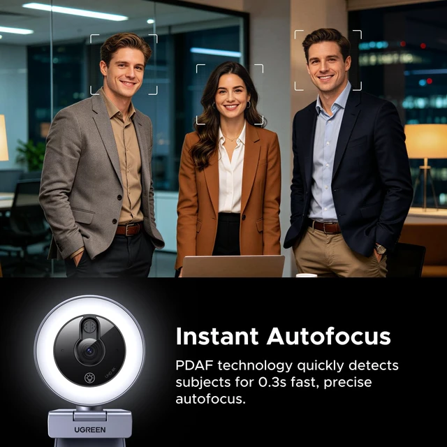 Alt view image 4 of 7 - 4K Webcam with Ring Light Autofocus, Privacy Cover Mic for Streaming | 4K@30fps/1080P@60fps, 0.3s PDAF, Plug and play, USB PC Webcam for OBS Zoom Meeting Teams Twitch, Laptop/Mac