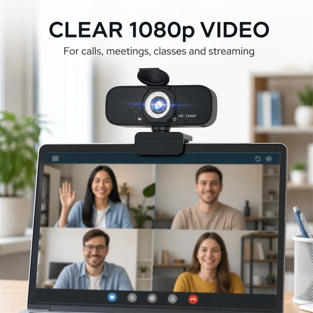 Alt view image 2 of 7 - Webcam for PC 1080P HD Video Webcam Autofocus and Noise-Canceling Mic for Computer, Laptop, Video Calling,Streaming
