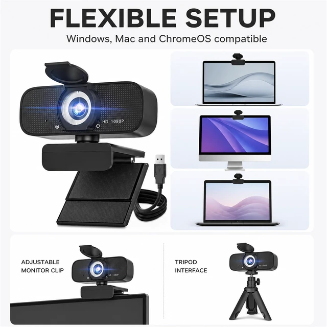 Alt view image 7 of 7 - Webcam for PC 1080P HD Video Webcam Autofocus and Noise-Canceling Mic for Computer, Laptop, Video Calling,Streaming