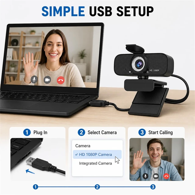 Alt view image 6 of 7 - Webcam for PC 1080P HD Video Webcam Autofocus and Noise-Canceling Mic for Computer, Laptop, Video Calling,Streaming