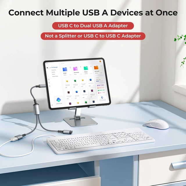 Alt view image 2 of 7 - USB C Male to Dual USB Female Cable 1FT,No Splitter,OTG Adapter | Thunderbolt 5 4 3 to Double Type A 2.0 Cord Converter Multiple Hub for iPhone Duo 18 Max 17,MacBook Pro,iPad Mini,Samsung S26