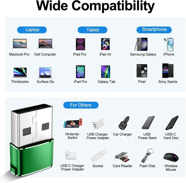 Alt view image 2 of 6 - USB to USB C Adapter,Type-C Female to A Male Charger Converter for iPhone 17 Charger,iWatch Ultra SE 9 10,iPhone 17 Pro Max 16 15 14,Samsung S25,AirPods,iPad,Car,Xbox