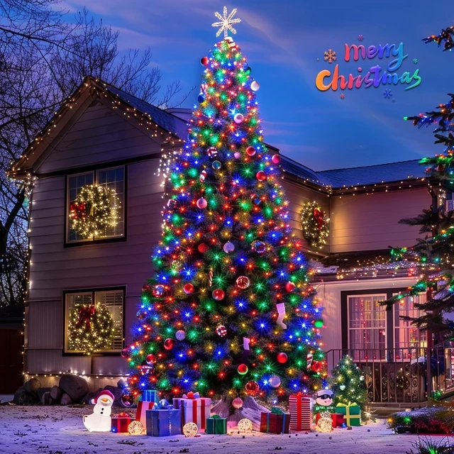 Alt view image 2 of 7 - 600 LED Solar Christmas Lights Outdoor, 206.7 ft, Multi-Colored | Christmas Lights Outdoor Waterproof, 8 Modes Solar String Lights for Outside Garden Yard Patio Tree Xmas Decorations