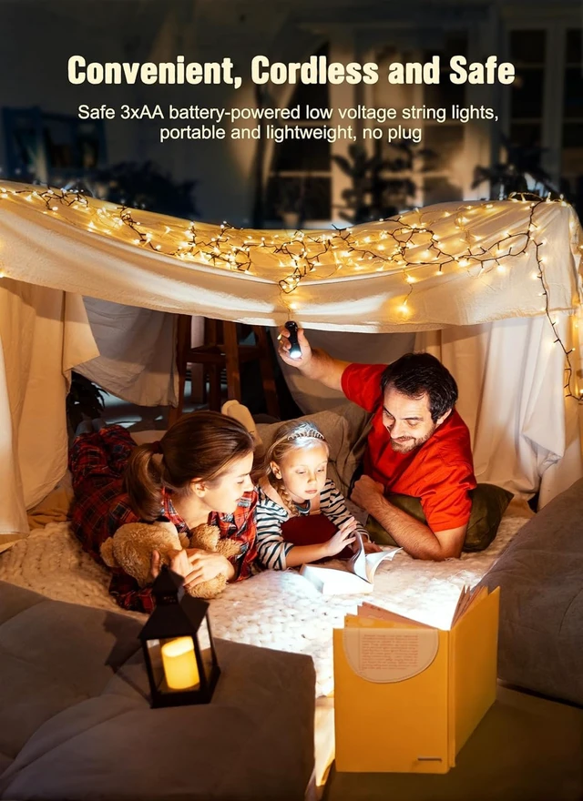 Alt view image 3 of 7 - 8ft 20LED Battery Operated Christmas String Lights with Timer | Warm White Mini Christmas Tree Lights for Indoor Outdoor Bedroom Wedding Party Holiday Xmas Decoration
