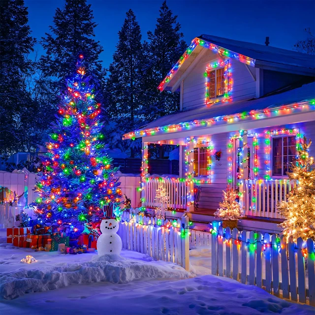Alt view image 4 of 7 - 600 LED Solar Christmas Lights Outdoor, 206.7 ft, Multi-Colored | Christmas Lights Outdoor Waterproof, 8 Modes Solar String Lights for Outside Garden Yard Patio Tree Xmas Decorations