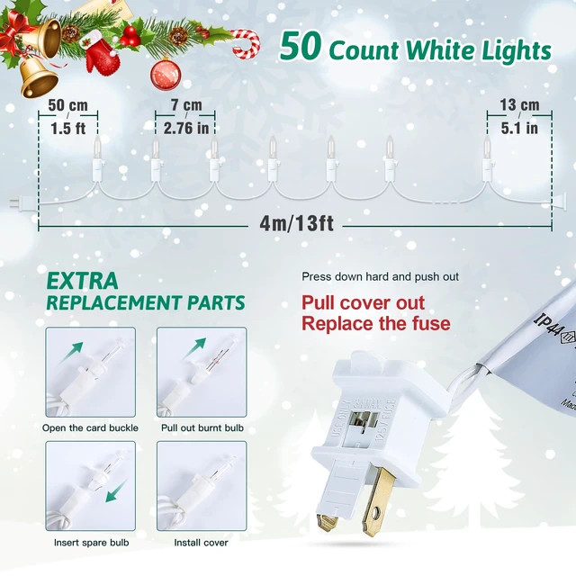 Alt view image 6 of 7 - Clear Christmas Lights, 50 Count White Christmas Lights Plug in | 13FT Incandescent Bulb Mini String Lights on White Wire, Connectable for Christmas Tree, Bedroom, Mantel, Dorm, Holiday Decor