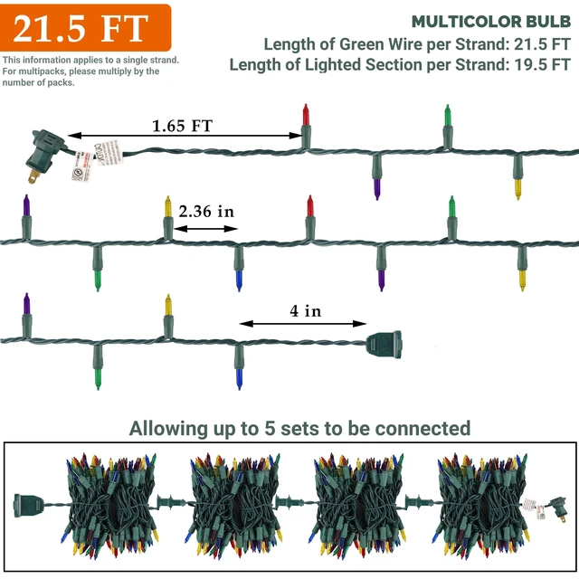 Alt view image 2 of 7 - Multicolor Christmas String Lights, 100 Count, Incandescent Mini Christmas Lights, Connectable Xmas Tree Light for Indoor Outdoor Garland Birthday Holiday Wedding Festival Party