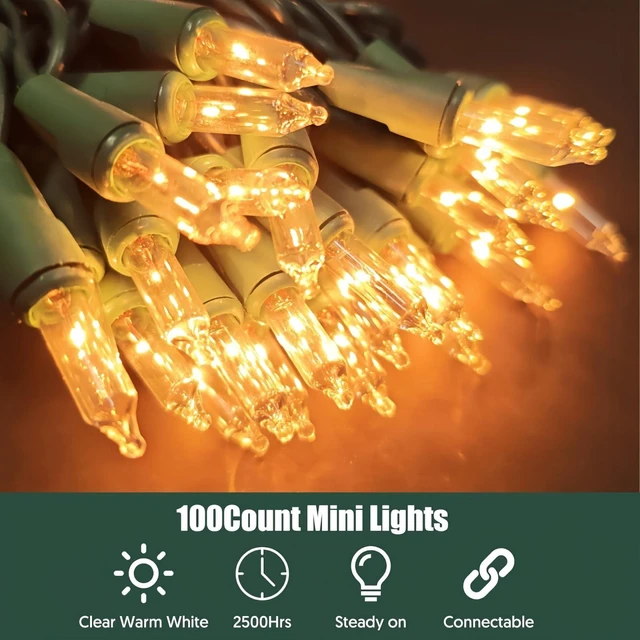 Alt view image 2 of 6 - Christmas Lights Clear White 100 Count Incandescent String Light UL Certified Connectable 21feet Christmas Tree Lights for Indoor Outdoor Wedding Christmas Decorations Valentines Day Decor Green Wire