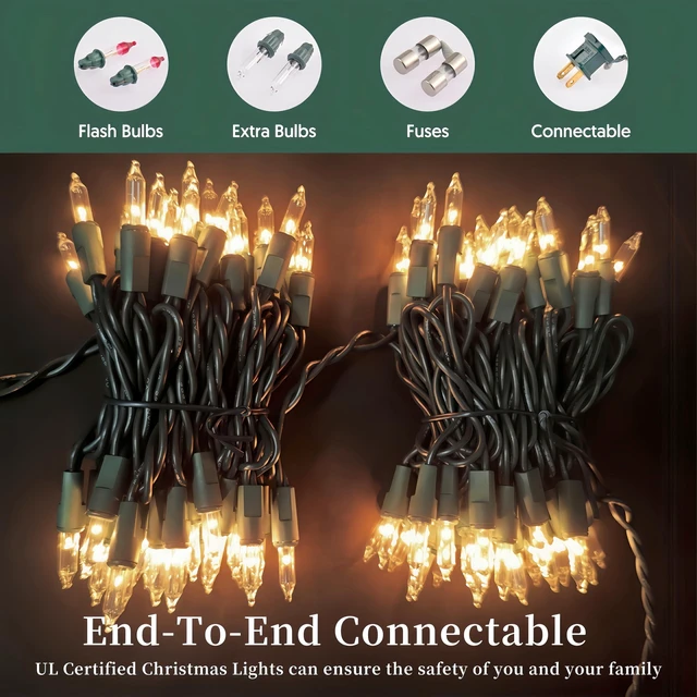 Alt view image 4 of 6 - Christmas Lights Clear White 100 Count Incandescent String Light UL Certified Connectable 21feet Christmas Tree Lights for Indoor Outdoor Wedding Christmas Decorations Valentines Day Decor Green Wire
