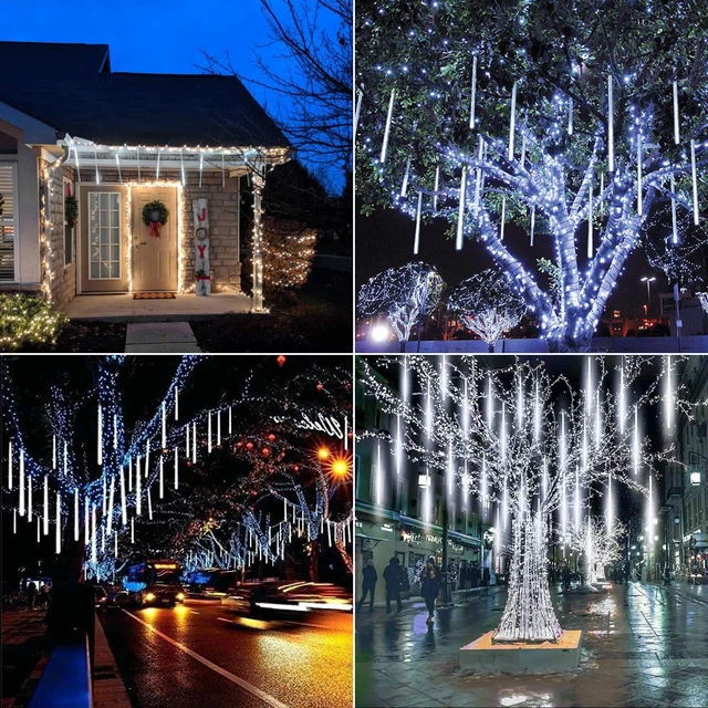 Alt view image 4 of 7 - Christmas Lights Outdoor, 16 Inch 10 Tube 360 LED Icicle Lights | Connectable Meteor Shower Light Outdoor, Hanging Falling Rain Light for Tree Outside Holiday Xmas Decoration, White