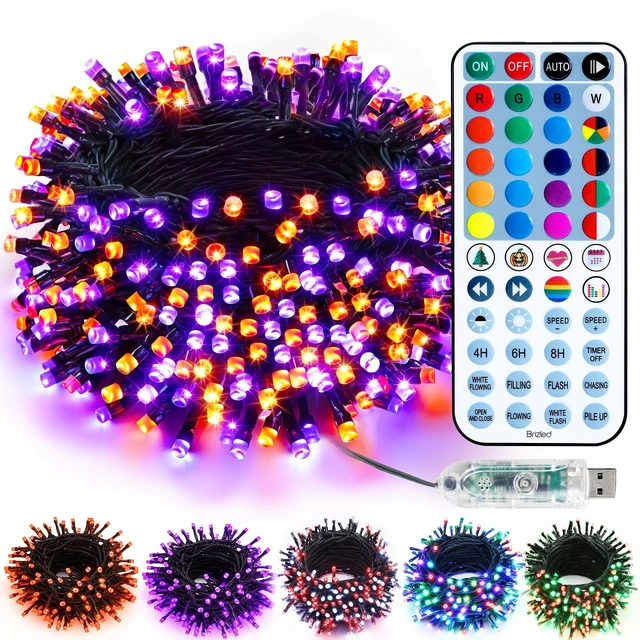 Main image of Orange Purple Halloween Light Indoor, Color Changing, 100 LED 33 ft | RGB Christmas Lights with Remote, Dimmable Tree Lights, Mini USB Decorative Lights String for Xmas Wreath Year-Round Holiday