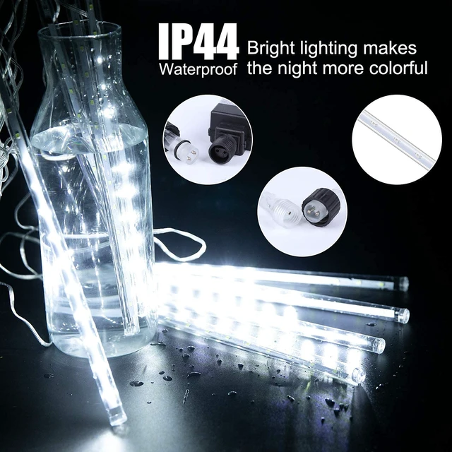 Alt view image 6 of 7 - Christmas Lights Outdoor, 16 Inch 10 Tube 360 LED Icicle Lights | Connectable Meteor Shower Light Outdoor, Hanging Falling Rain Light for Tree Outside Holiday Xmas Decoration, White