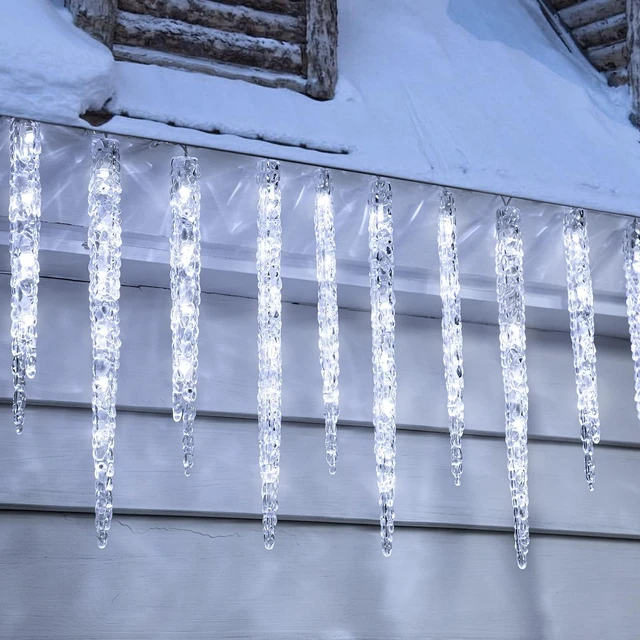 Main image of Icicle Lights Outdoor with Clips, 20ft 100 LED 20 Tubes Twinkling White Christmas String Lights, Connectable Waterproof Hanging Icicle String Light Plug in for Eave Holiday Outdoor