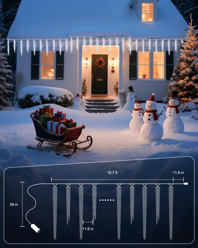 Alt view image 4 of 7 - Icicle Lights Outdoor with Clips, 20ft 100 LED 20 Tubes Twinkling White Christmas String Lights, Connectable Waterproof Hanging Icicle String Light Plug in for Eave Holiday Outdoor