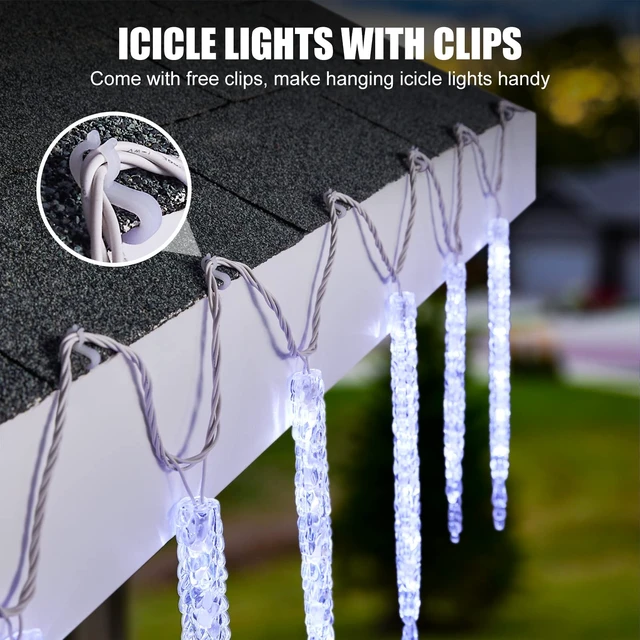 Alt view image 6 of 7 - Icicle Lights Outdoor with Clips, 20ft 100 LED 20 Tubes Twinkling White Christmas String Lights, Connectable Waterproof Hanging Icicle String Light Plug in for Eave Holiday Outdoor
