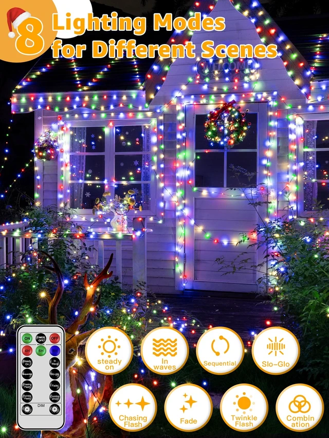 Alt view image 3 of 7 - Christmas Lights 1200 LED 394 FT, Waterproof Outdoor String Lights with 8 Modes, Fairy Lights for Holiday Decor (Multicolor)