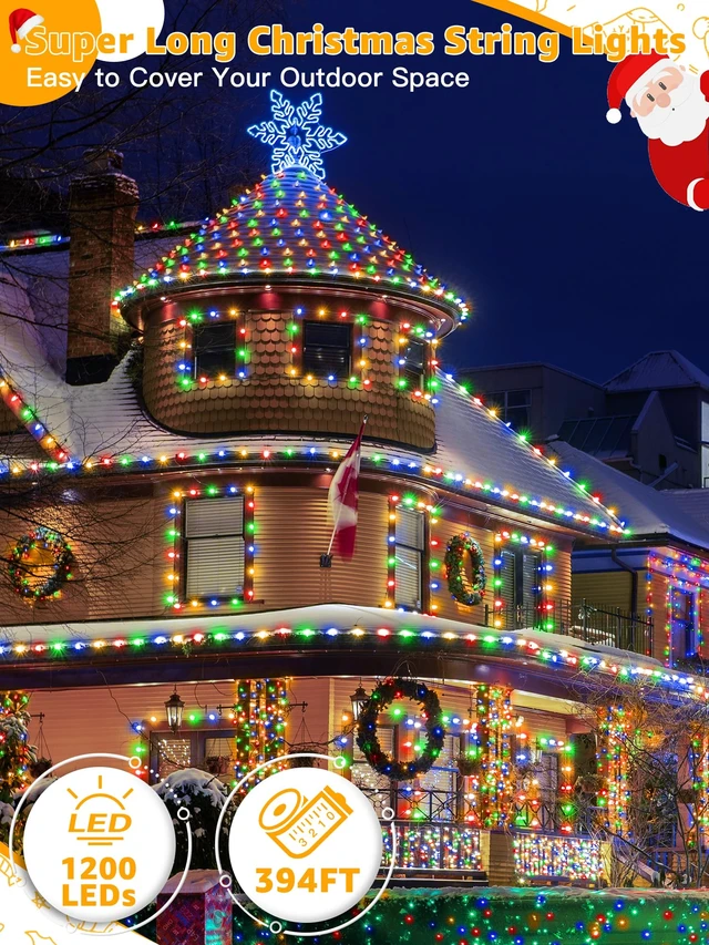 Alt view image 2 of 7 - Christmas Lights 1200 LED 394 FT, Waterproof Outdoor String Lights with 8 Modes, Fairy Lights for Holiday Decor (Multicolor)