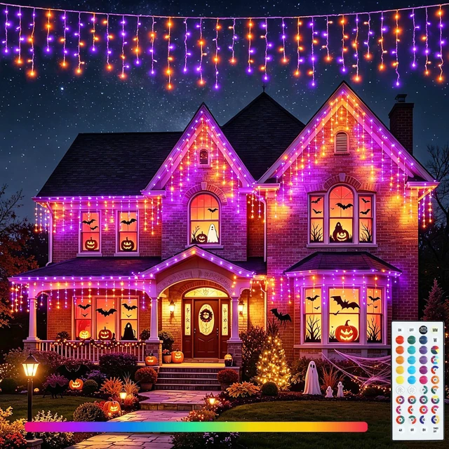 Main image of 35 Colors Icicle Lights for Outside, 88FT Icicle Christmas Lights | Outdoor Roof Christmas Lights with Remote, Color Changing LED Hanging String Lights for Roof Window Halloween Decorations