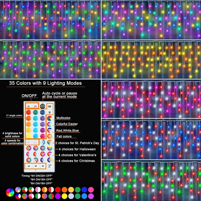 Alt view image 3 of 7 - 35 Colors Icicle Lights for Outside, 88FT Icicle Christmas Lights | Outdoor Roof Christmas Lights with Remote, Color Changing LED Hanging String Lights for Roof Window Halloween Decorations