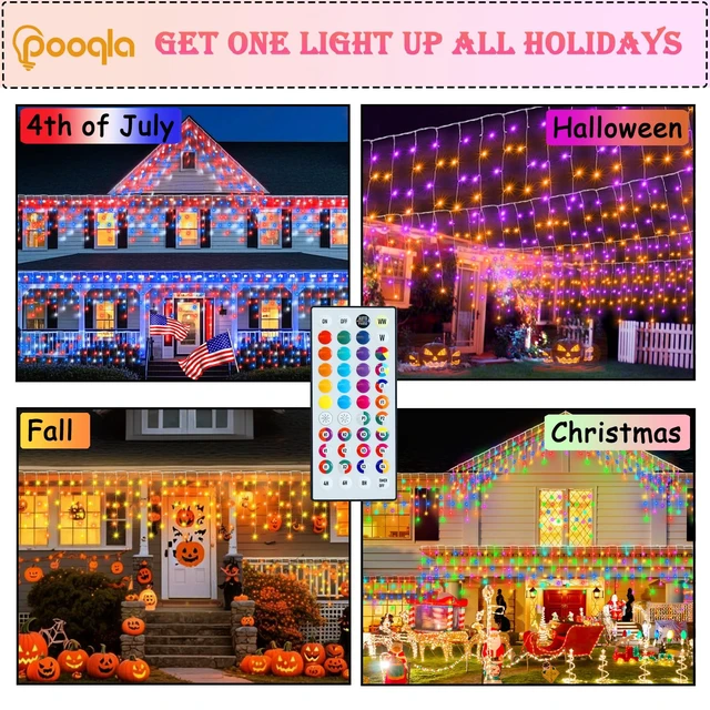 Alt view image 2 of 7 - 35 Colors Icicle Lights for Outside, 88FT Icicle Christmas Lights | Outdoor Roof Christmas Lights with Remote, Color Changing LED Hanging String Lights for Roof Window Halloween Decorations
