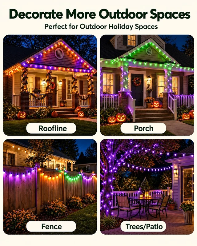 Alt view image 4 of 7 - 66FT 100 LEDs Smart RGB C9 Christmas String Lights Outdoor | App Control, 125 Modes, Color Changing, IP65 Waterproof, Connectable, Music Sync, Timer for Roofline Yard Patio Decorations