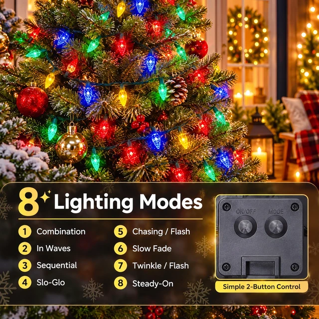 Alt view image 3 of 7 - C6 Solar Christmas Lights Outdoor, 50 LED 23FT Multicolor String Lights, 8 Modes, Waterproof String Lights for Christmas Tree, Garden, Fence, Yard and Patio Decorations