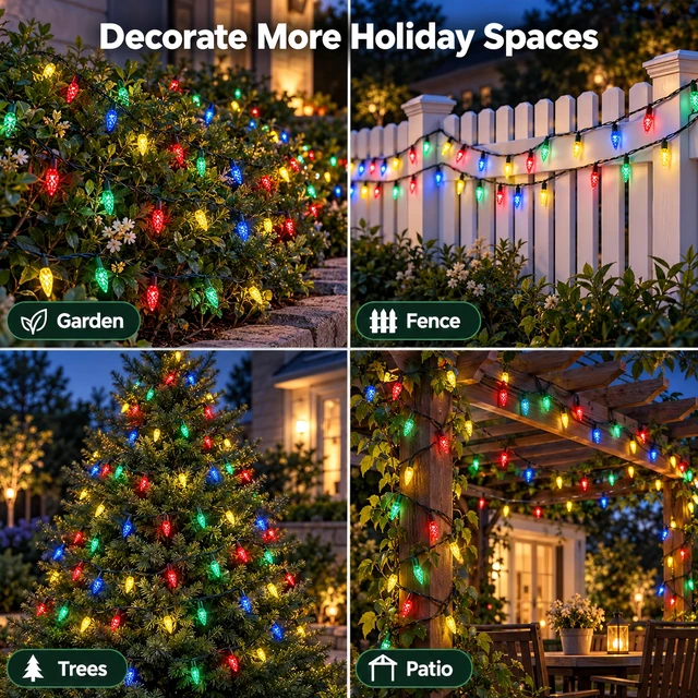 Alt view image 6 of 7 - C6 Solar Christmas Lights Outdoor, 50 LED 23FT Multicolor String Lights, 8 Modes, Waterproof String Lights for Christmas Tree, Garden, Fence, Yard and Patio Decorations