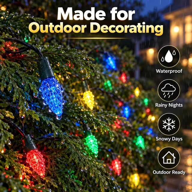Alt view image 5 of 7 - C6 Solar Christmas Lights Outdoor, 50 LED 23FT Multicolor String Lights, 8 Modes, Waterproof String Lights for Christmas Tree, Garden, Fence, Yard and Patio Decorations