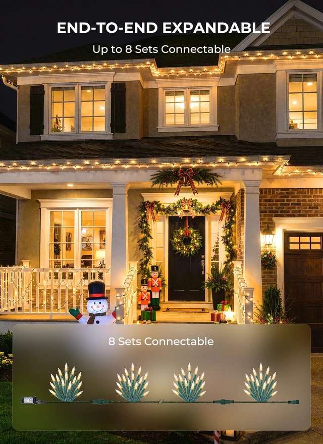 Alt view image 6 of 7 - LED Christmas Lights Indoor Outdoor, 33FT 100 Count Mini String Lights | 8 Lighting Modes, Connectable, Warm White Christmas Tree Lights, Christmas Decorations for Railing, Garland, Roof, House