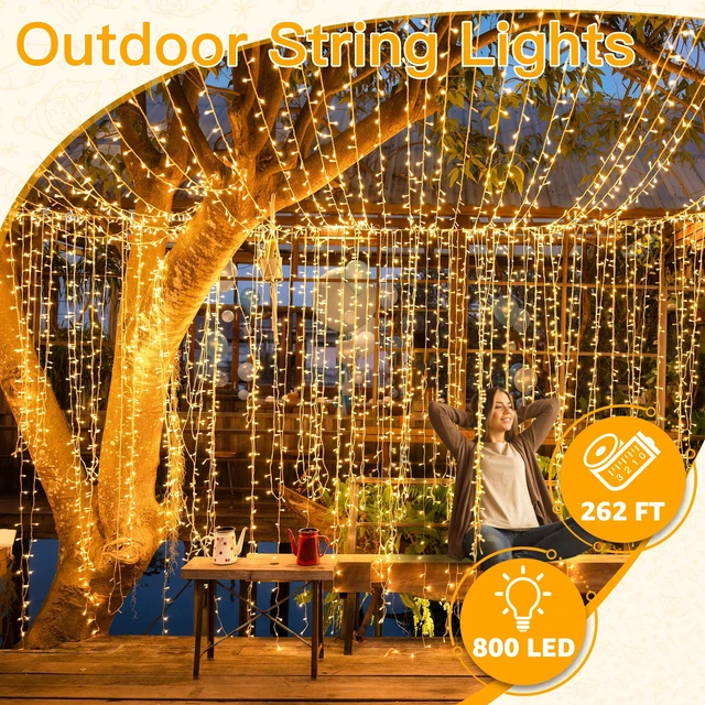 Alt view image 2 of 7 - Christmas Lights Outdoor 800LED 262FT, Warm White Plug in Fairy Light | with Remote, 8 Modes Waterproof Timers Dimmable LED String Lights for Indoor House Outside Bedroom Patio Balcony