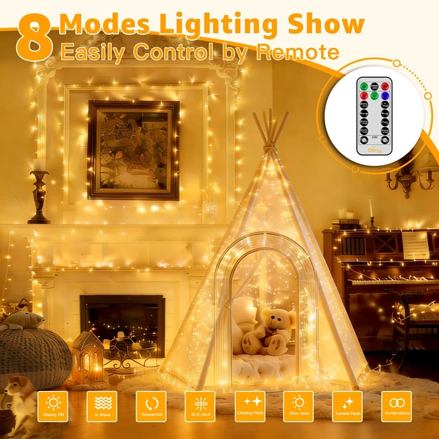 Alt view image 3 of 7 - Christmas Lights Outdoor 800LED 262FT, Warm White Plug in Fairy Light | with Remote, 8 Modes Waterproof Timers Dimmable LED String Lights for Indoor House Outside Bedroom Patio Balcony