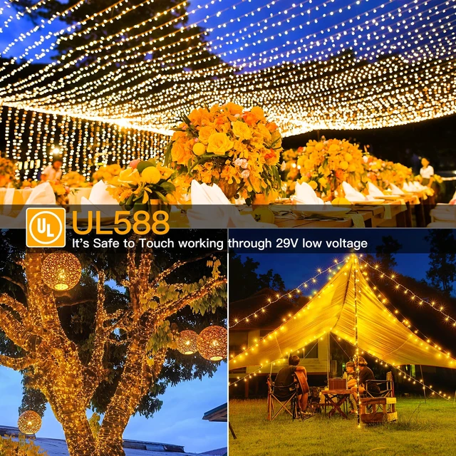 Alt view image 7 of 7 - Christmas Lights Outdoor 800LED 262FT, Warm White Plug in Fairy Light | with Remote, 8 Modes Waterproof Timers Dimmable LED String Lights for Indoor House Outside Bedroom Patio Balcony