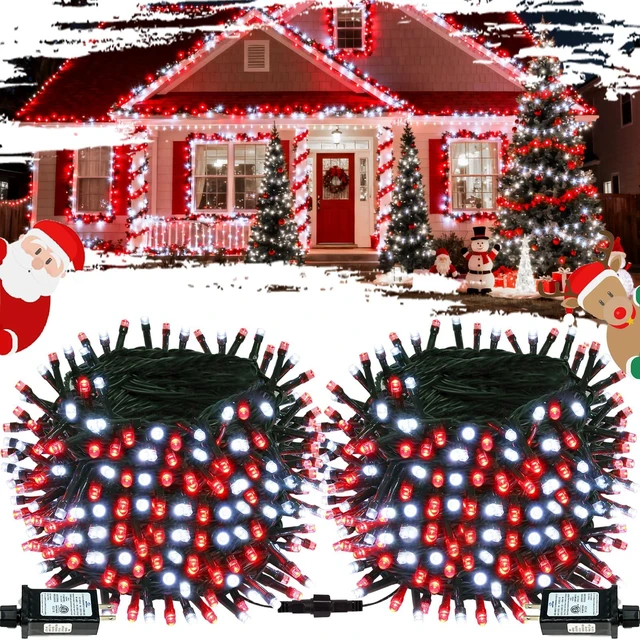 Main image of Connectable 2-Pack 164Ft 400LED Christmas String Lights, Red & White | 13 Modes and Timer; IP44 Waterproof Green Wire Twinkle Lights for Indoor Outdoor Christmas Trees, Porches, Patios and Gardens