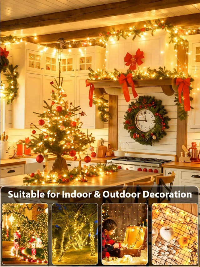 Alt view image 5 of 7 - Extendable Christmas String Lights Indoor Outdoor 75.8FT 200 LED Warm White | Green Wire Ultra-bright,8 Modes,Timer and Memory Function,UL Certified Fairy Twinkle Lights Waterproof for Xmas Tree Decor