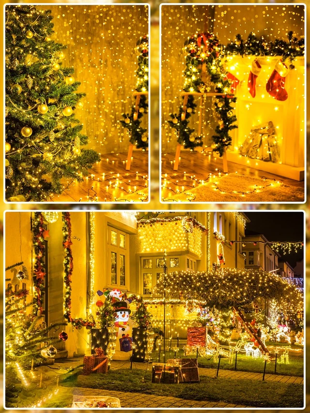 Alt view image 6 of 7 - Extendable Christmas String Lights Indoor Outdoor 75.8FT 200 LED Warm White | Green Wire Ultra-bright,8 Modes,Timer and Memory Function,UL Certified Fairy Twinkle Lights Waterproof for Xmas Tree Decor
