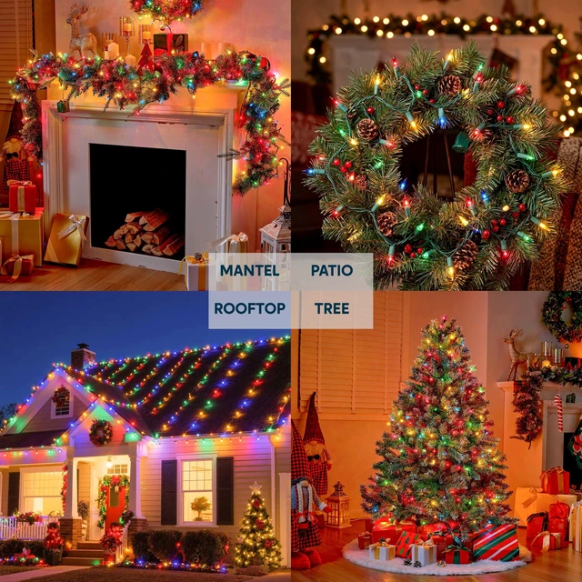 Alt view image 3 of 7 - Multicolor Christmas String Lights,100 Count 21.4FT Christmas Fairy Tree Lights Plug in for Indoor Outdoor Xmas Decorations Patio Holiday Theme Party Yard House,Green Wire