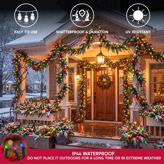 Alt view image 4 of 7 - Multicolor Christmas String Lights,100 Count 21.4FT Christmas Fairy Tree Lights Plug in for Indoor Outdoor Xmas Decorations Patio Holiday Theme Party Yard House,Green Wire