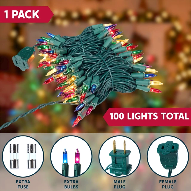 Alt view image 7 of 7 - Multicolor Christmas String Lights,100 Count 21.4FT Christmas Fairy Tree Lights Plug in for Indoor Outdoor Xmas Decorations Patio Holiday Theme Party Yard House,Green Wire