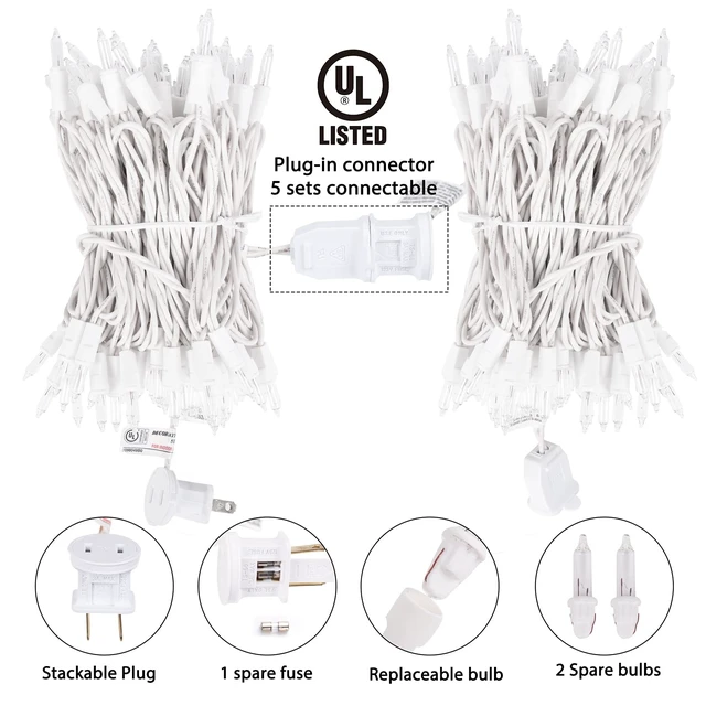 Alt view image 3 of 7 - 50 Count 10 Feet Warm White Christmas Lights, Incandescent Bulb | Clear Mini String Lights on White Wire, Christmas Tree String Lights for Indoor Outdoor Decorations
