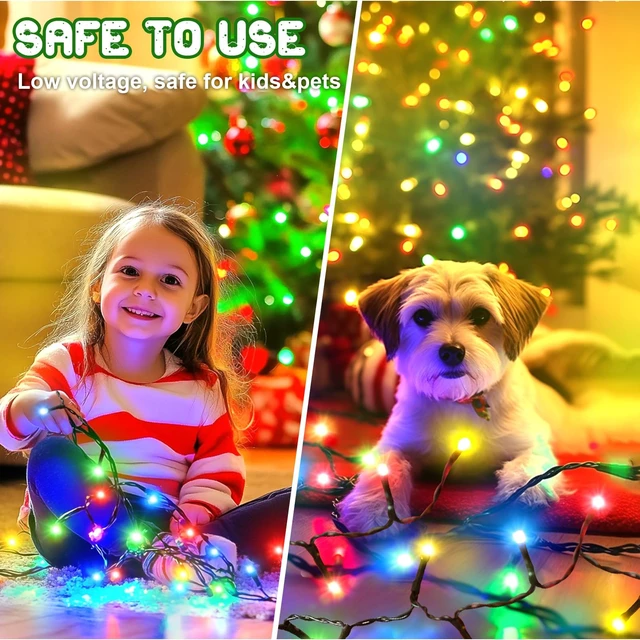 Alt view image 5 of 7 - Christmas Lights Outdoor Battery Operated String Lights Total 100LED 33Ft with Timer 8 Modes 16.4Ft*2 Waterproof Outdoor Indoor for Christmas Decor, Multicolor, 2-Pack