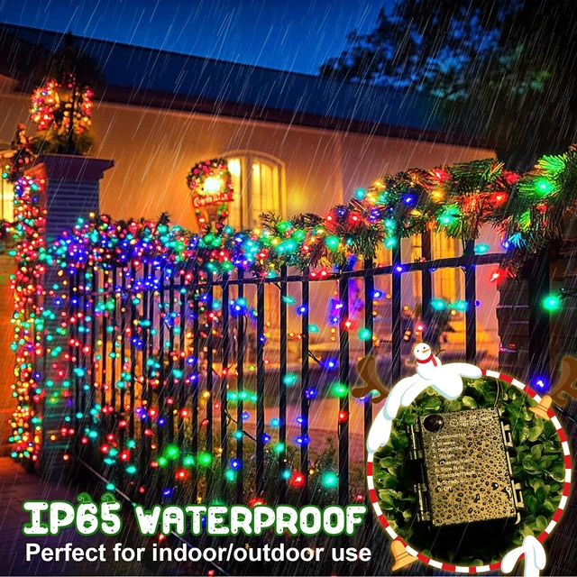 Alt view image 4 of 7 - Christmas Lights Outdoor Battery Operated String Lights Total 100LED 33Ft with Timer 8 Modes 16.4Ft*2 Waterproof Outdoor Indoor for Christmas Decor, Multicolor, 2-Pack