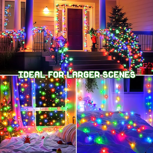 Alt view image 7 of 7 - Christmas Lights Outdoor Battery Operated String Lights Total 100LED 33Ft with Timer 8 Modes 16.4Ft*2 Waterproof Outdoor Indoor for Christmas Decor, Multicolor, 2-Pack