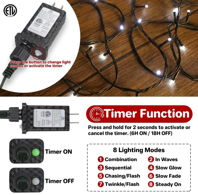Alt view image 2 of 7 - 66FT 200 LED Christmas Lights with Timer, Twinkle Fairy Lights String with 8 Flashing Modes String Lights for Indoor Bedroom Outdoor Christmas Trees Garland Wreath Holiday Decorations, Cool White