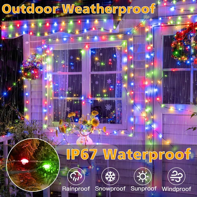 Alt view image 3 of 7 - 198FT 600LED Outdoor Christmas Lights with Remote, 8 Modes Multicolor | 3 Timer Dimmable IP67 Waterproof Christmas Tree Lights, 29V Low Voltage, Indoor & Outside Holiday Xmas Decor