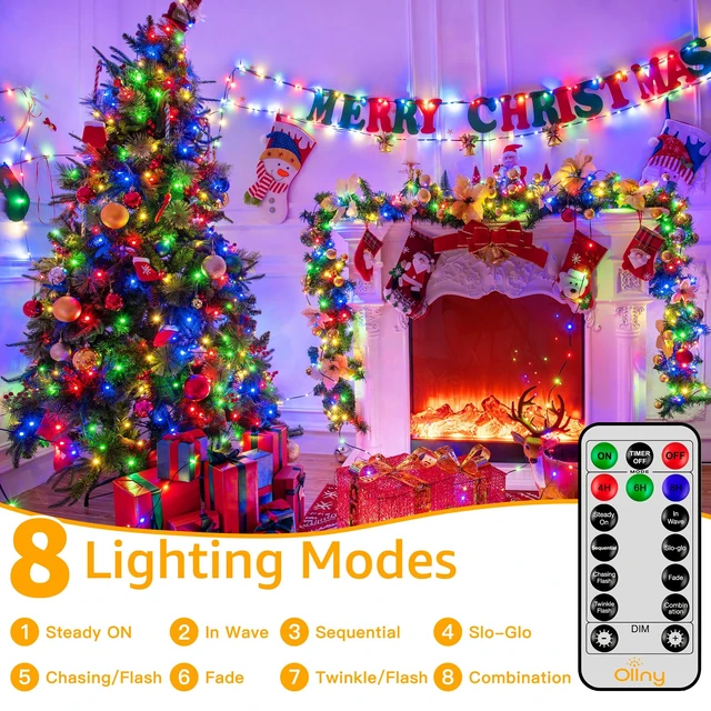 Alt view image 5 of 7 - 198FT 600LED Outdoor Christmas Lights with Remote, 8 Modes Multicolor | 3 Timer Dimmable IP67 Waterproof Christmas Tree Lights, 29V Low Voltage, Indoor & Outside Holiday Xmas Decor